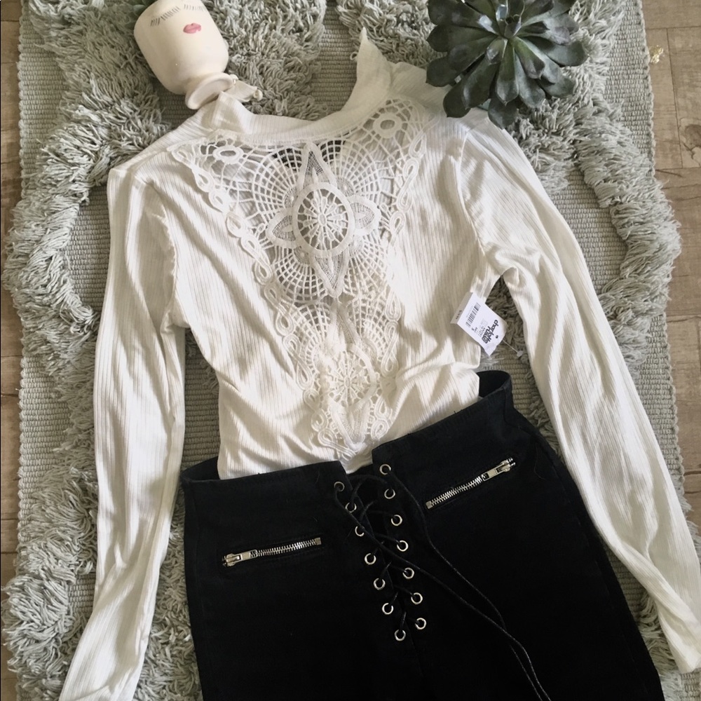 White Ribbed Lace Bodysuit